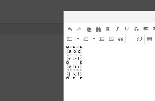 Table structure filled with text content in the editor
