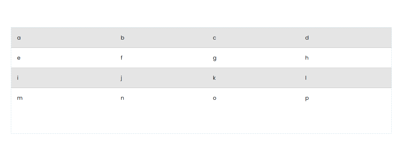 Styled table displayed on the live site