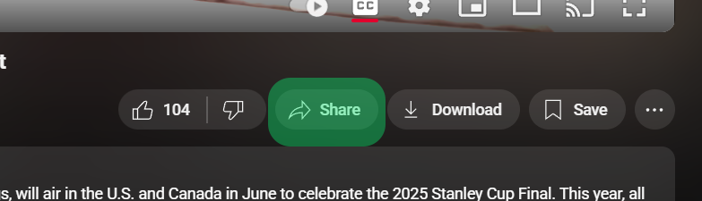 YouTube page showing Share button