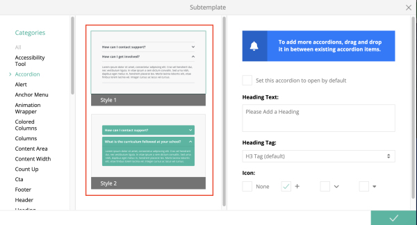 accordion subtemplate options