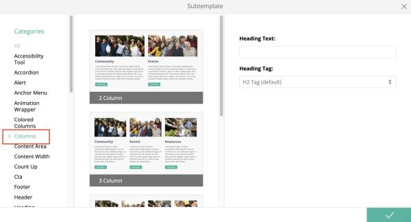 columns category in subtemplates