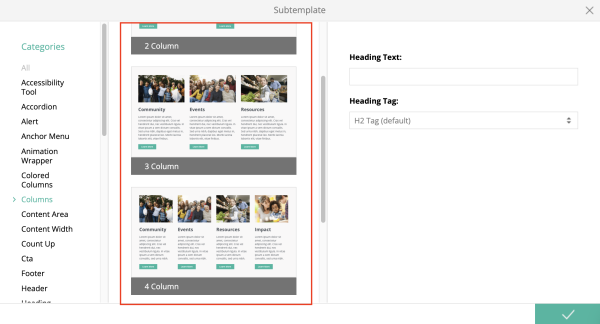 columns subtemplates