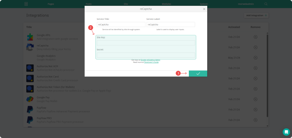 Confirmation message after saving reCAPTCHA keys