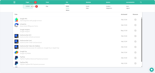 select Content under Pages in the menu