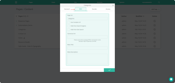 click the SEO tab to see page SEO options