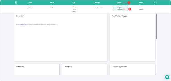 Morweb Integrations menu under System