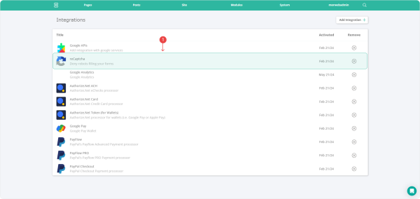 reCAPTCHA settings page