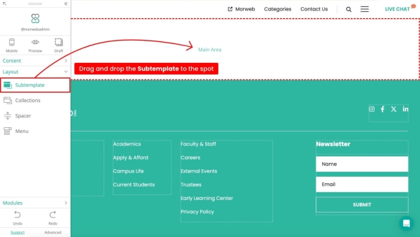 drag and drop a subtemplate widget