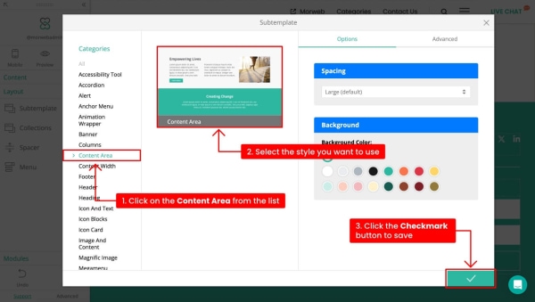 content area subtemplate