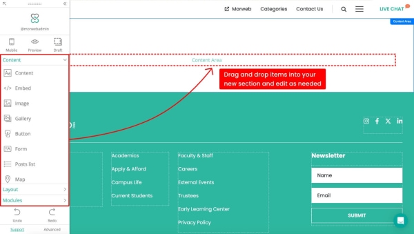 add content to your content area