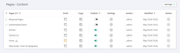 backend pages list