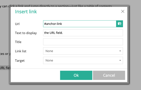 link settings for anchor link