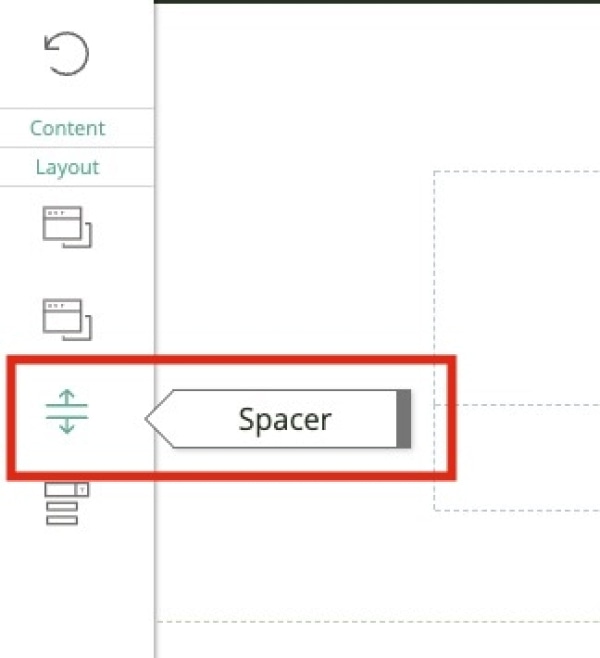 live editor with Spacer icon highlighted