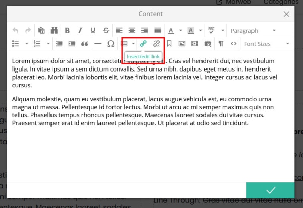Content editor with Link button highlighted