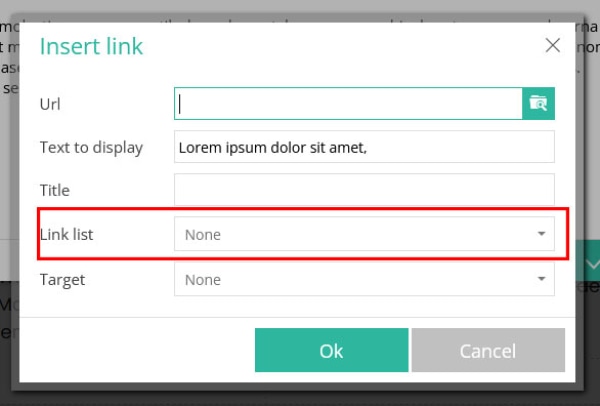 Link editor with Link List highlighted