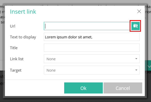 Link editor with Folders icon highlighted