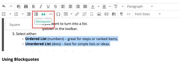 content editor blockquote