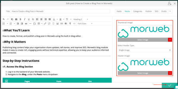 blog editor Media tab