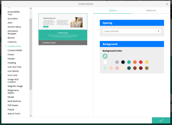 content area subtemplate