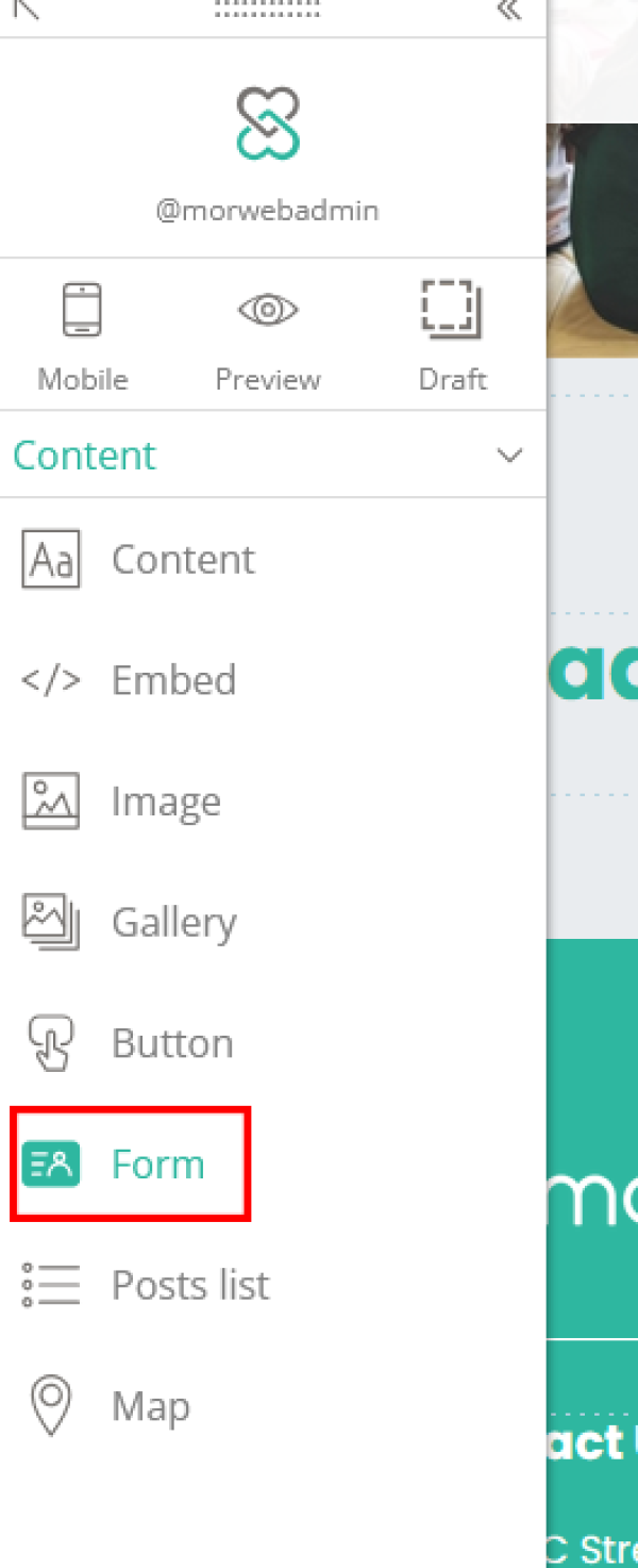 widget palette with Form widget highlighted