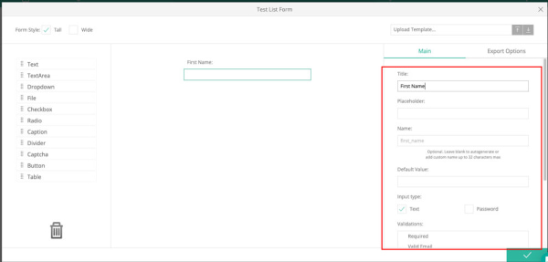 form field settings