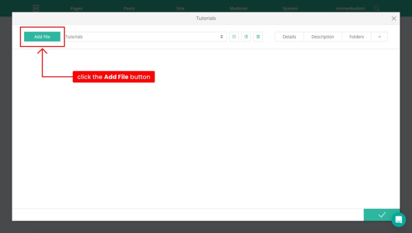 Add File button inside the popup dialog