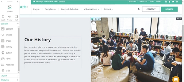 hover over the image block to see the settings menu