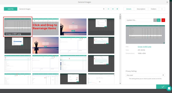 upload your files and click and drag to reorder