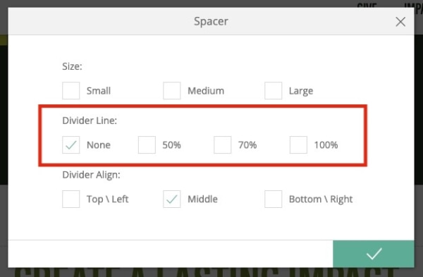 spacer window with divider line options highlighted