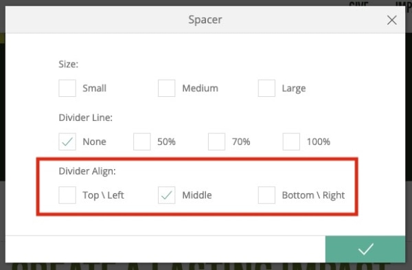 spacer window with divider line alignment options highlighted