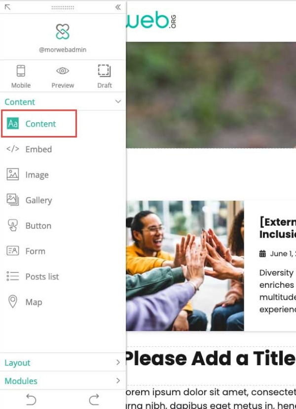 widget palette with content highlighted