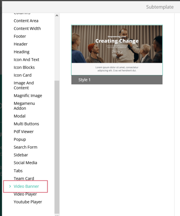 video banner subtemplate