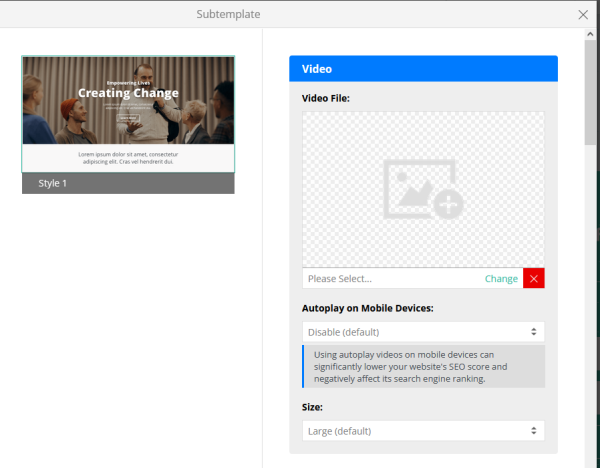 video banner subtemplate settings